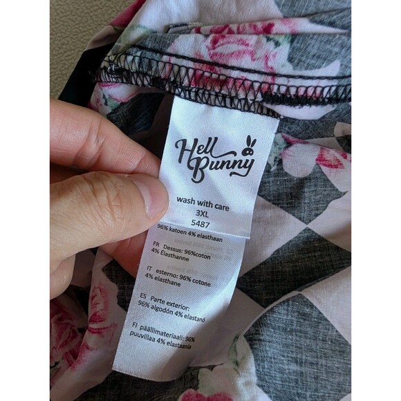 Hell Bunny Women’s Floral Rose Checkered Print 50s Full Skirt Pockets 3XL Swing - Picture 5 of 8